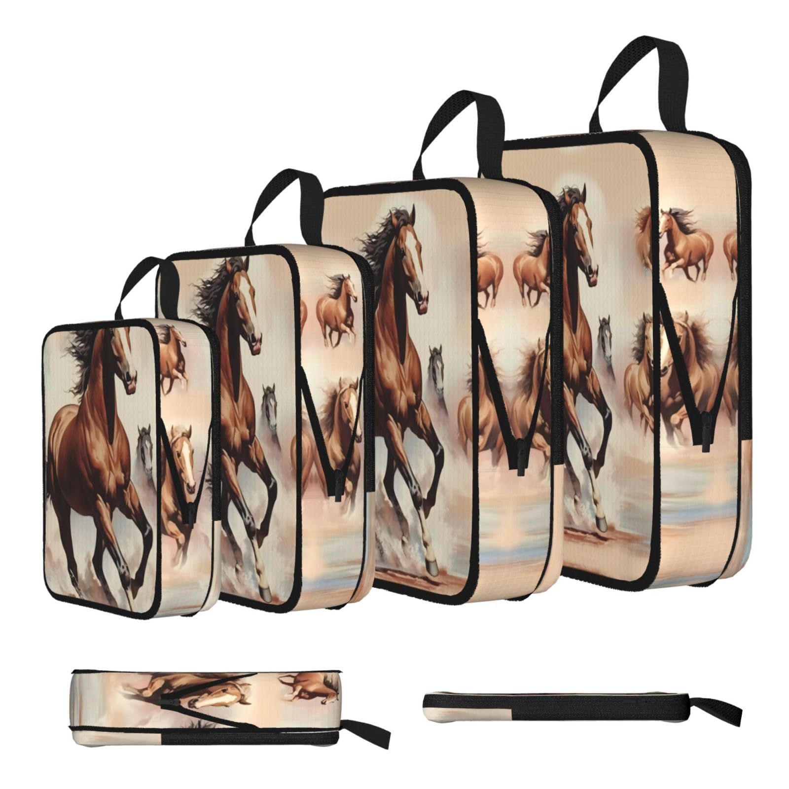 Sxzvvbn Black Prancing Brown Horse Compression Packing Cubes 4 Piece Set