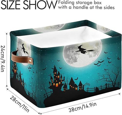 Miniatura 4 de AUUXVA Cesta de almacenamiento de Halloween, bruja, luna, castillo, caja de almacenamiento, caja de almacenamiento de lona duradera plegable para