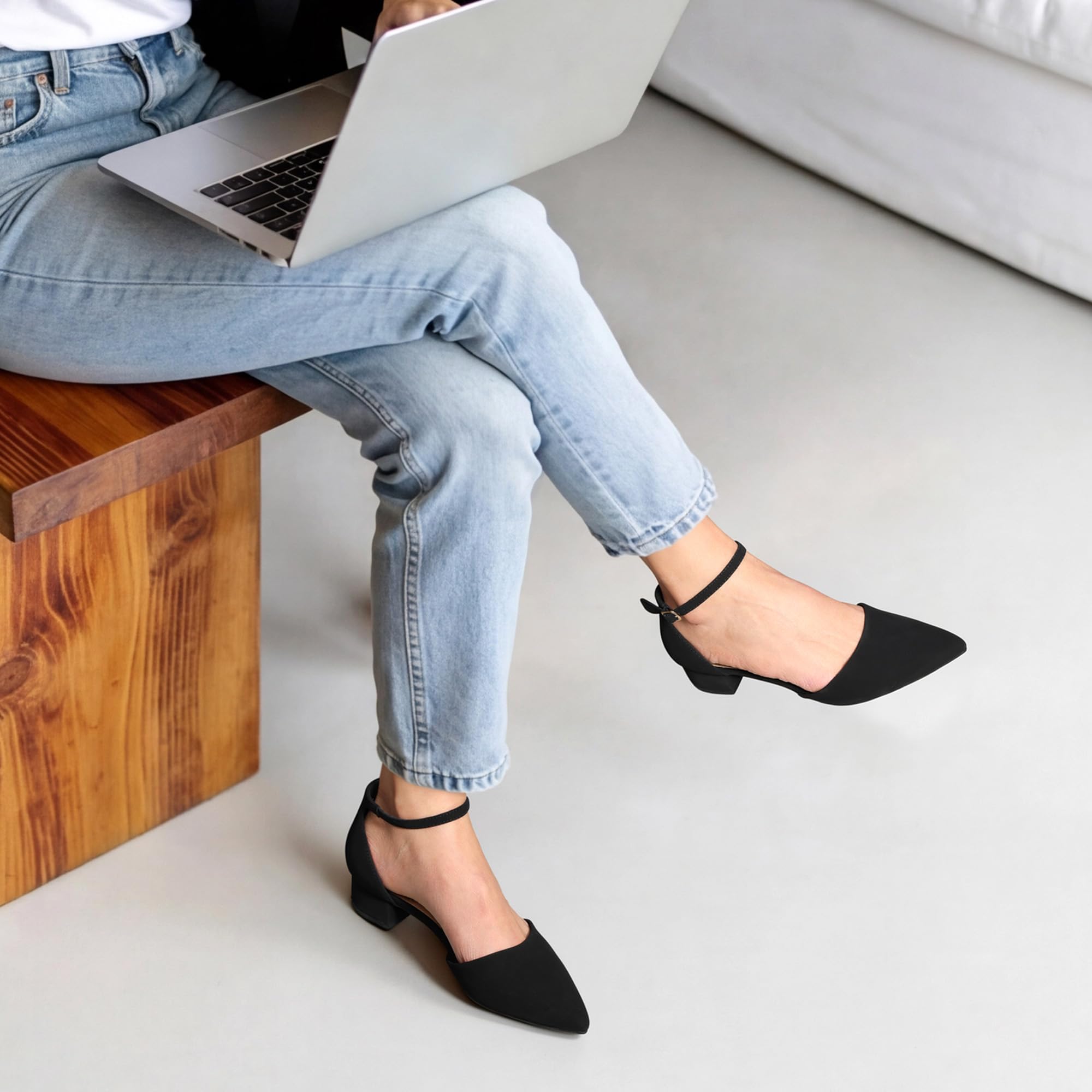 DREAM PAIRS Zapatos de Vestir para Mujer Tacones Bajos Bombas Punta Cerrada Comodidad D'Orsay Planos con Correa al Tobillo
