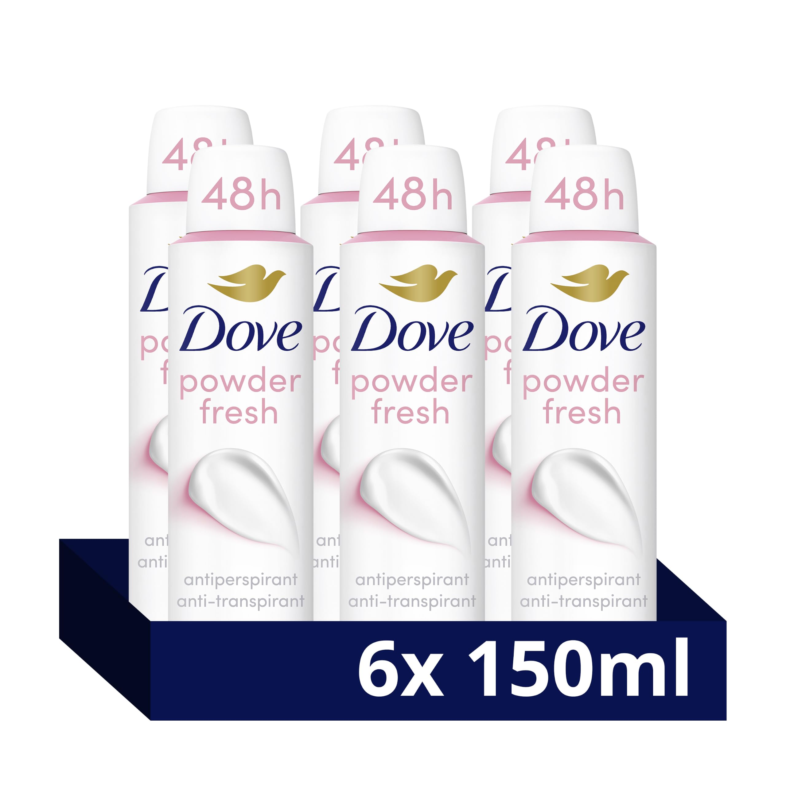 Dove Women's White Powder 'Antiperspirant' 48H Sweat Protection Deo For 150Ml,6Pk In