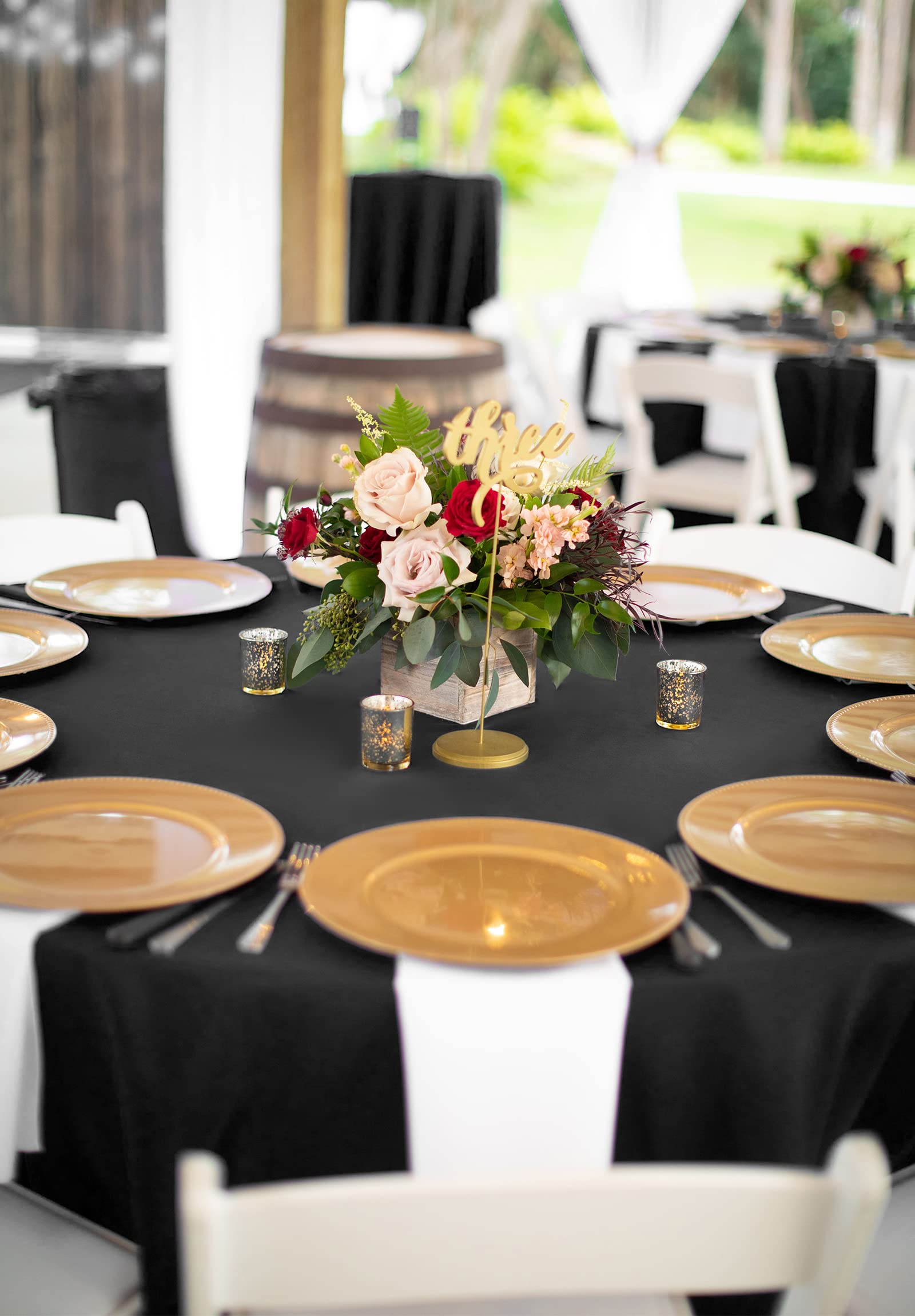 8 Pack Black Round Tablecloth 120 Inch Circle Polyester Table Cloth, Washable Fabric Stain and Wrinkle Resistant Table Cover Round Table Clothes for Wedding Parties Banquet Reception Dining