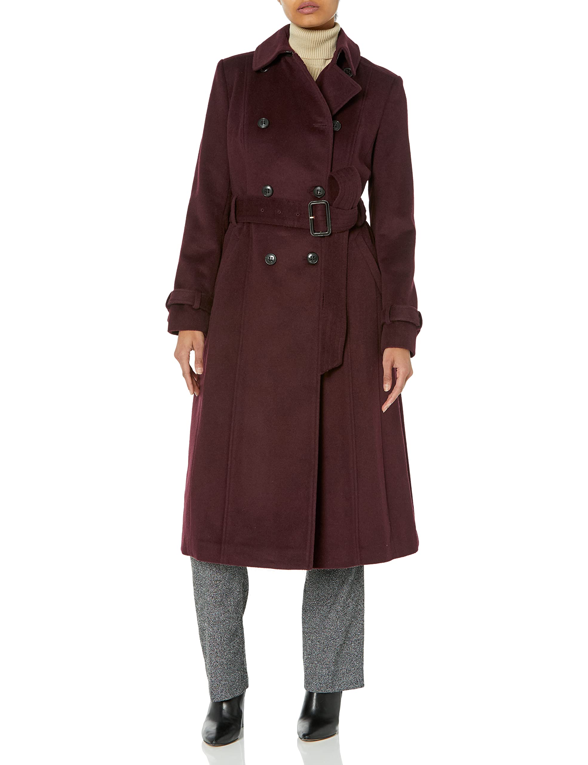 Photo 1 of Cole Haan Women's Flared Trench Slick Wool Coat 2 Bordeaux