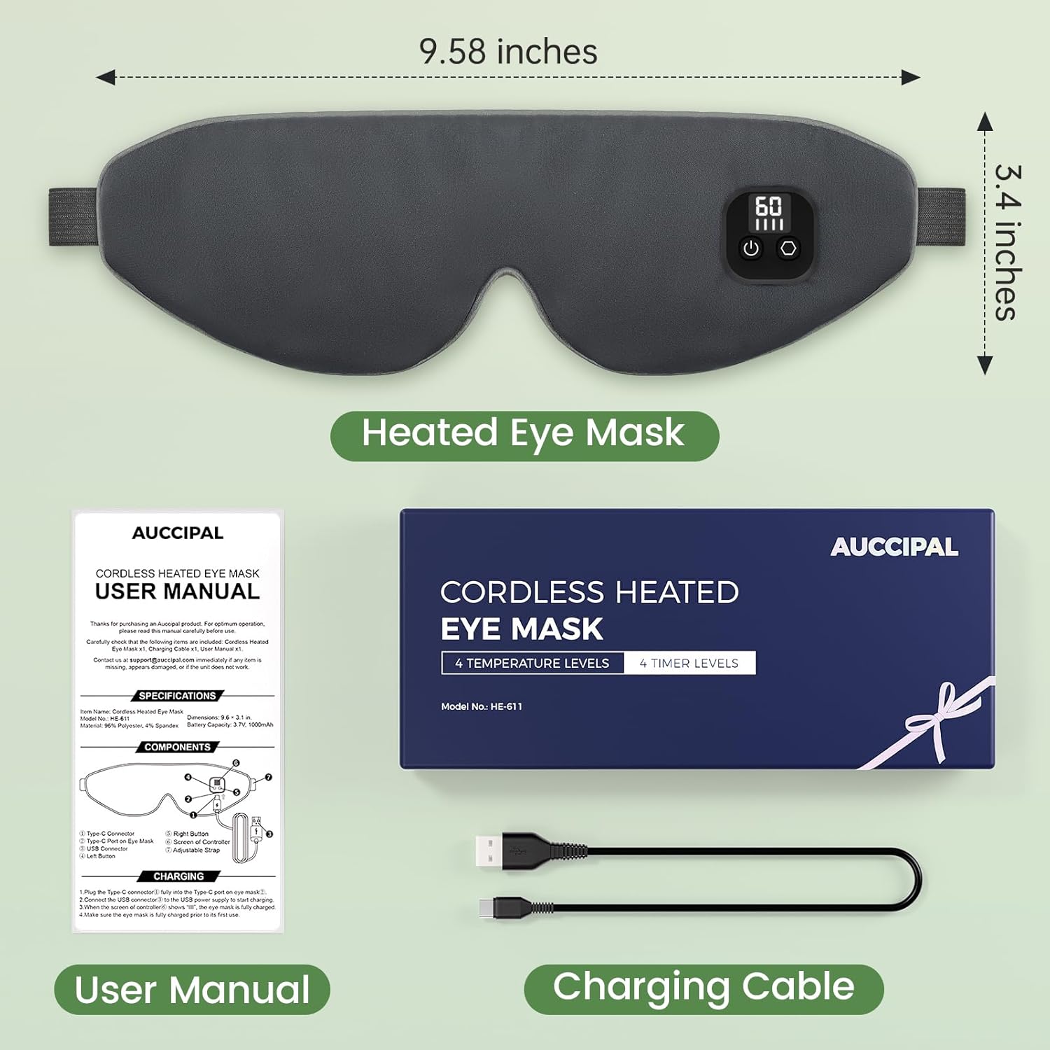 Heated Eye Mask for Dry Eyes, Cordless Warm Eye Compress with 4 Temperature & Timer Levels, Detachable & Washable Eye Heating pad for Blepharitis, Styes, MGD, Travel