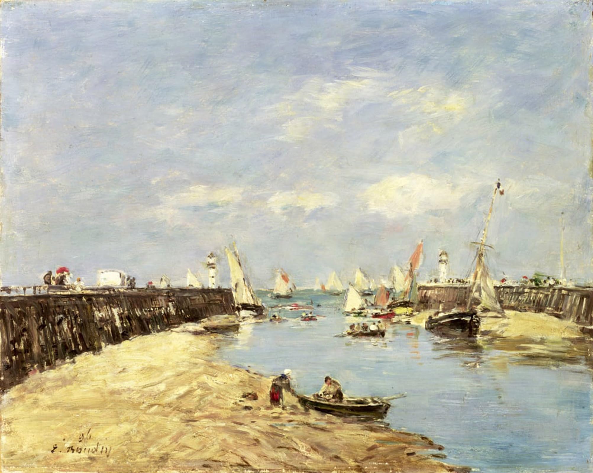 ARTXLXXBN Famous Painting Canvas Artwork Graffiti Print Trouville the Jetty and the Basin by Eugene Louis Boudin Portrait Canvas Image for Home Decor 60x90cm