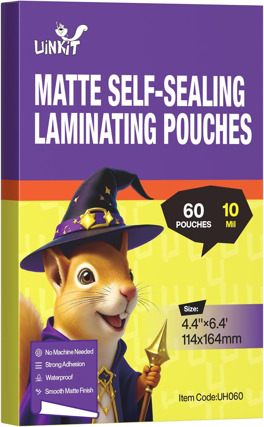Uinkit 60-Pack 4x6 Self Seal Laminating Pouches, 10Mil Thick Matte Finish Double-Sided for Photos & Recipe Cards, Waterproof Anti-Glare Plastic Sleeves to Preserve Pictures, Study Flashcards, Menus
