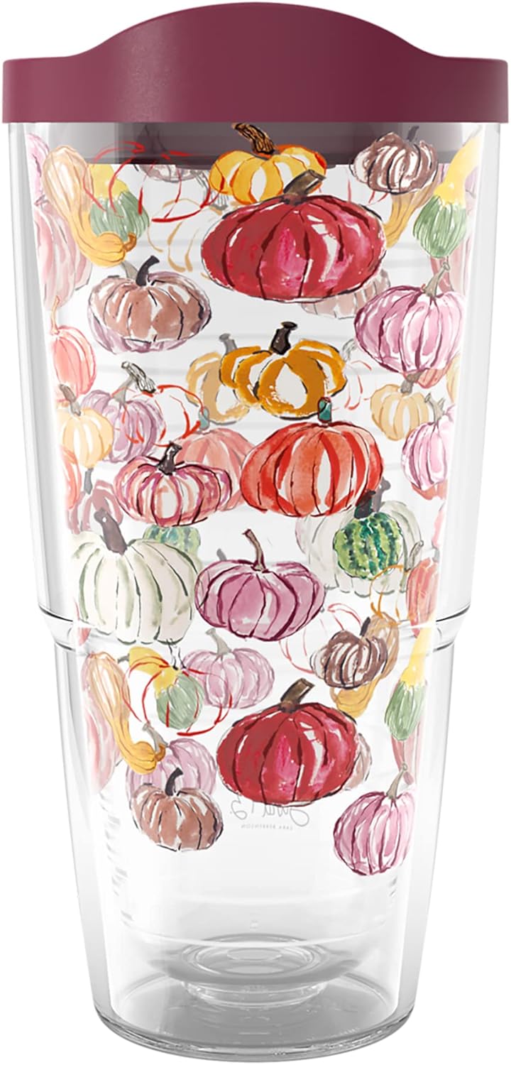 Tervis Sara Berrenson Fall Pumpkin Pattern Made in USA Double Walled Insulated Tumbler Cup Keeps Drinks Cold & Hot, 24oz, Classic