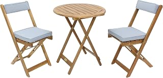 My Home My Living 20-0095-GRY-EC Acacia Wood 3-Piece Bistro Set, Natural Wood/Grey