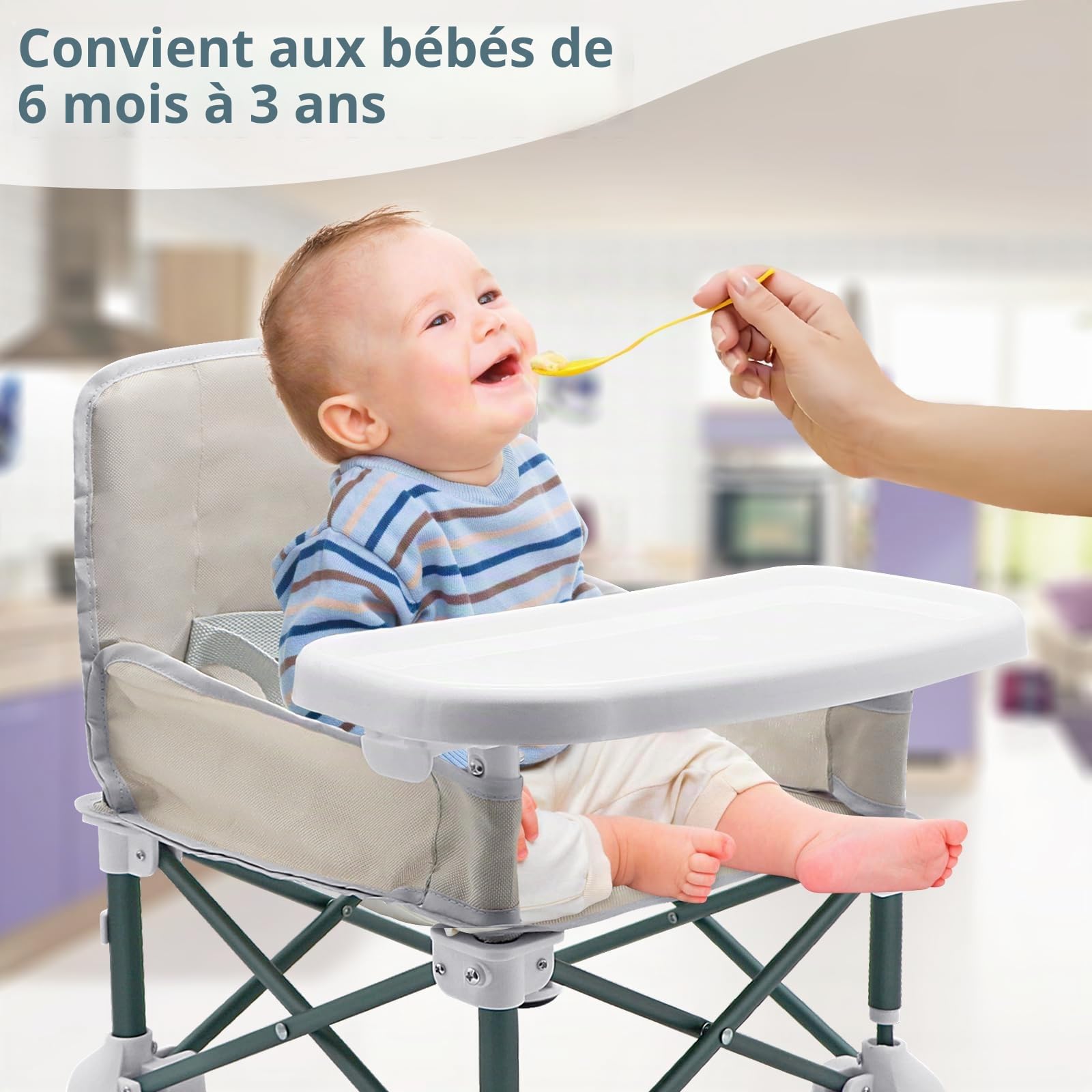 Chaise de camping pour bébé avec plateau, siège rehausseur pliable pour tout-petit, chaise haute portable avec sac de voyage, chaise haute de voyage, chaise d'alimentation pour pique-nique