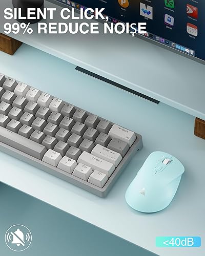 Miniatura 4 de SOLAKAKA SM66 - Ratón inalámbrico de modo dual silencioso verde para computadora portátil, ajustable 4800 ppp, mouse de computadora recargable para