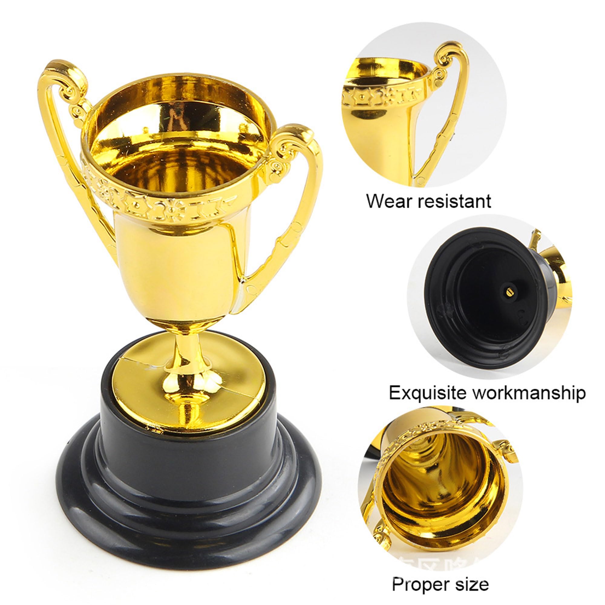 6-częściowy zestaw medali trofea złote mini trofea zwycięzca medale plastikowe trofeum mini złote trofea odpowiednie na przyjęcia urodzinowe, imprezy sportowe do szkoły