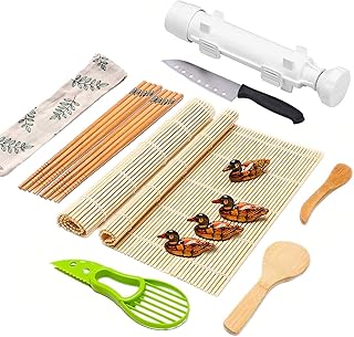 Sushi Making Kit Full Sushi Set for Beginners Sushi Bazooka Maker DIY Sushi Roller Machine with Natural Bamboo Sushi Mats ...