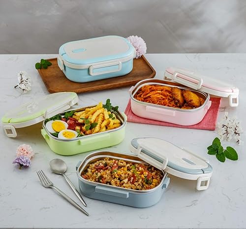 Miniatura 6 de Lille Home - Lonchera bento de acero inoxidable a prueba de fugas, contenedor de alimentos de metal con lonchera térmica, sin bisfenol A, 22 onzas,