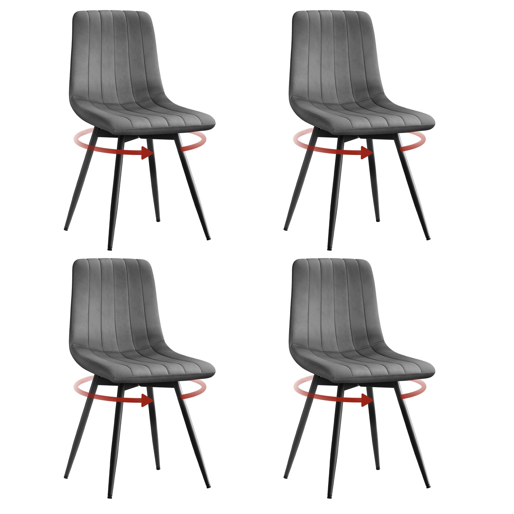Klihome Esszimmerstühle 4er Set drehbar, Samt Küchenstühle Essstühle mit Rückenlehne, Metallbeine, Gepolsterte Stühle für Esszimmer Küche, Ergonomisch