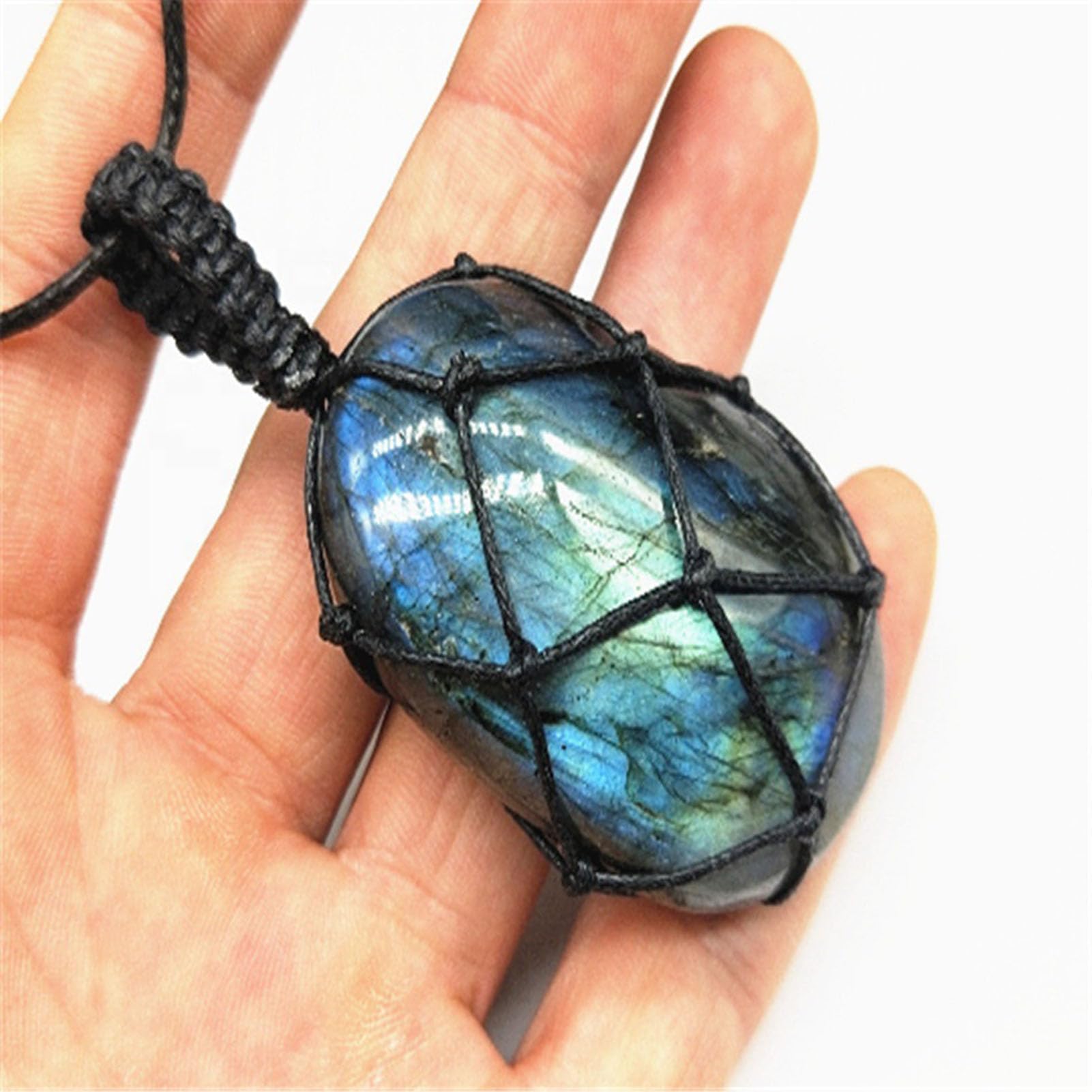 Collana con Ciondolo in macramè Labradorite, Realizzata a Mano in Vera Pietra appariscente per Protezione, intuizione, magia, guarigione dei Chakra e Regalo di Gioielli spirituali,2CM