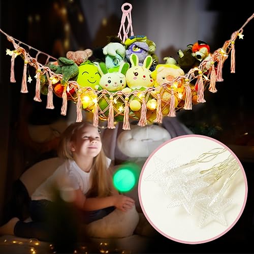 Miniatura 2 de Red de animales de peluche o hamaca de almacenamiento de juguetes con luz LED colgante para almacenamiento de animales de peluche para decoración de