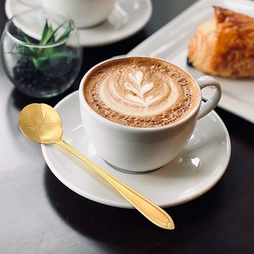 Miniatura 4 de Maitys Juego de 16 cucharas de café con flores de acero inoxidable, para postre, azúcar, helado, cucharas de té, para cocina, café o bar (dorado)