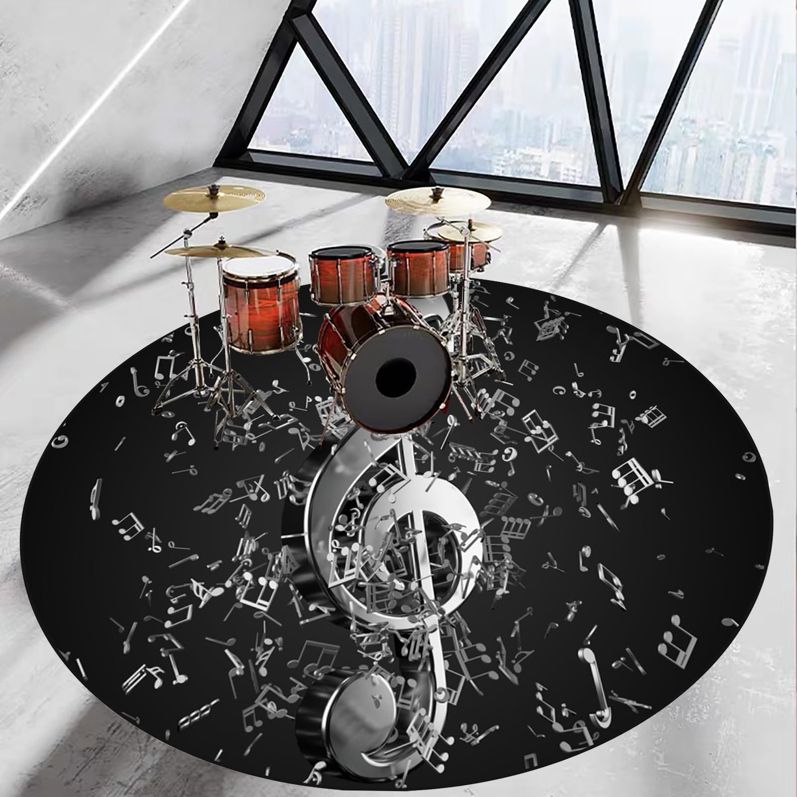 Tapis de Tambour antidérapant Rond Tapis pour Batterie Acoustique Tapis Insonorisé pour Tapis Batterie électronique Grosse Caisse Batteries Caisse Claire Instruments de Musique Tapis de Sol 120 cm