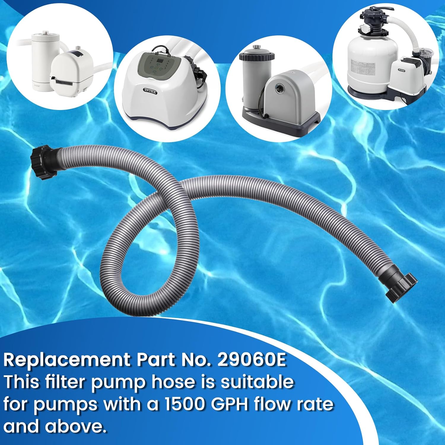 2Pcs 1.5" Pool Hoses for Above Ground Pools, 5.25FT Replacement Pool Hose for Filter Pumps & Saltwater Systems, Compatible with Intex Filters Pump Above Ground Pools Sand Filter