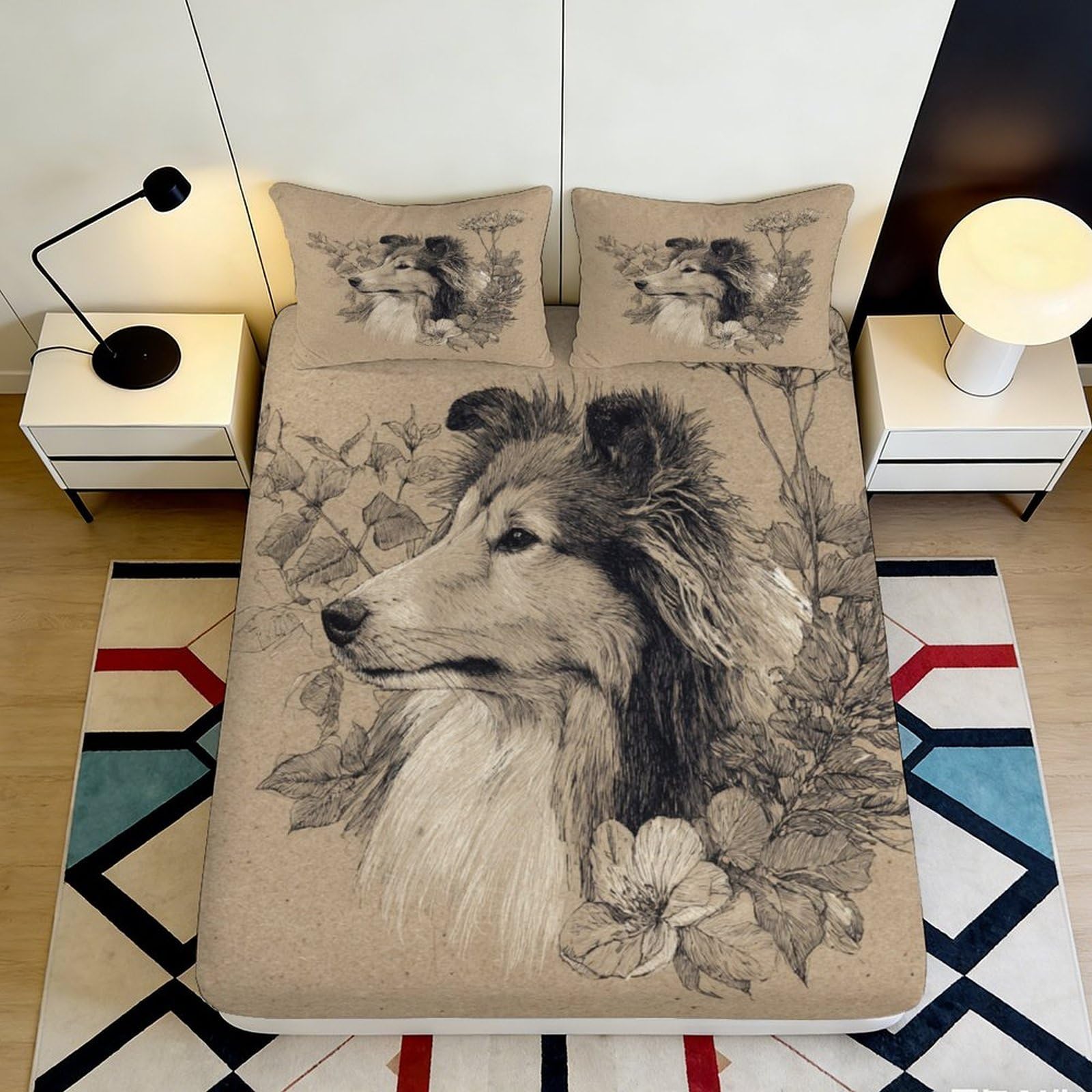 3D Printed Collie Fitted Sheet Microfiber Non-Slip Deep Pocket Bedroom Bedding Collie Mattress Fitted Cover Washable 90x200x25cm