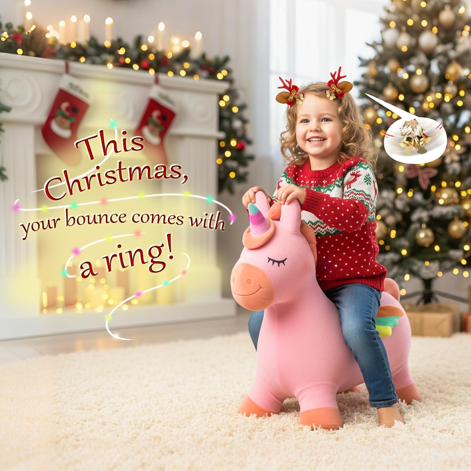 EVERICH TOY Bouncy Horse Unicorn Toys, Inflatable Bouncing Animal Hopping Toys, Outdoor Indoor Ride on Bouncer, Boys Girls Birthday Gift for 18 Month 2 3 4 5 6 Year Old Kid- Plush Unicorn Toy
