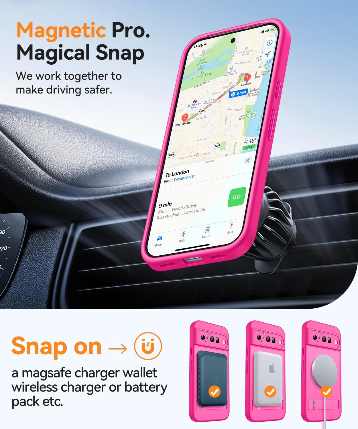 CANSHN Magnetic for Google Pixel 10 Case(6.3") with Durable Metal Stand, Upgraded [Full Camera Protection] Translucent Matte Back, Hard Case Cover, Hot Pink