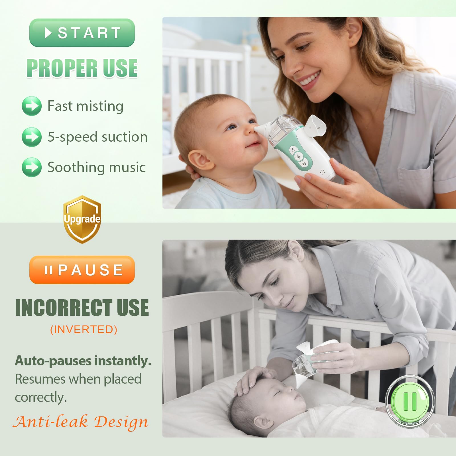 Smart Baby - Aspirador nasal eléctrico 2 en 1 para niños pequeños con aerosol, succión de 5 niveles, música relajante, 2 puntas de silicona, carga USB-C, estuche de almacenamiento, aspirador nasal