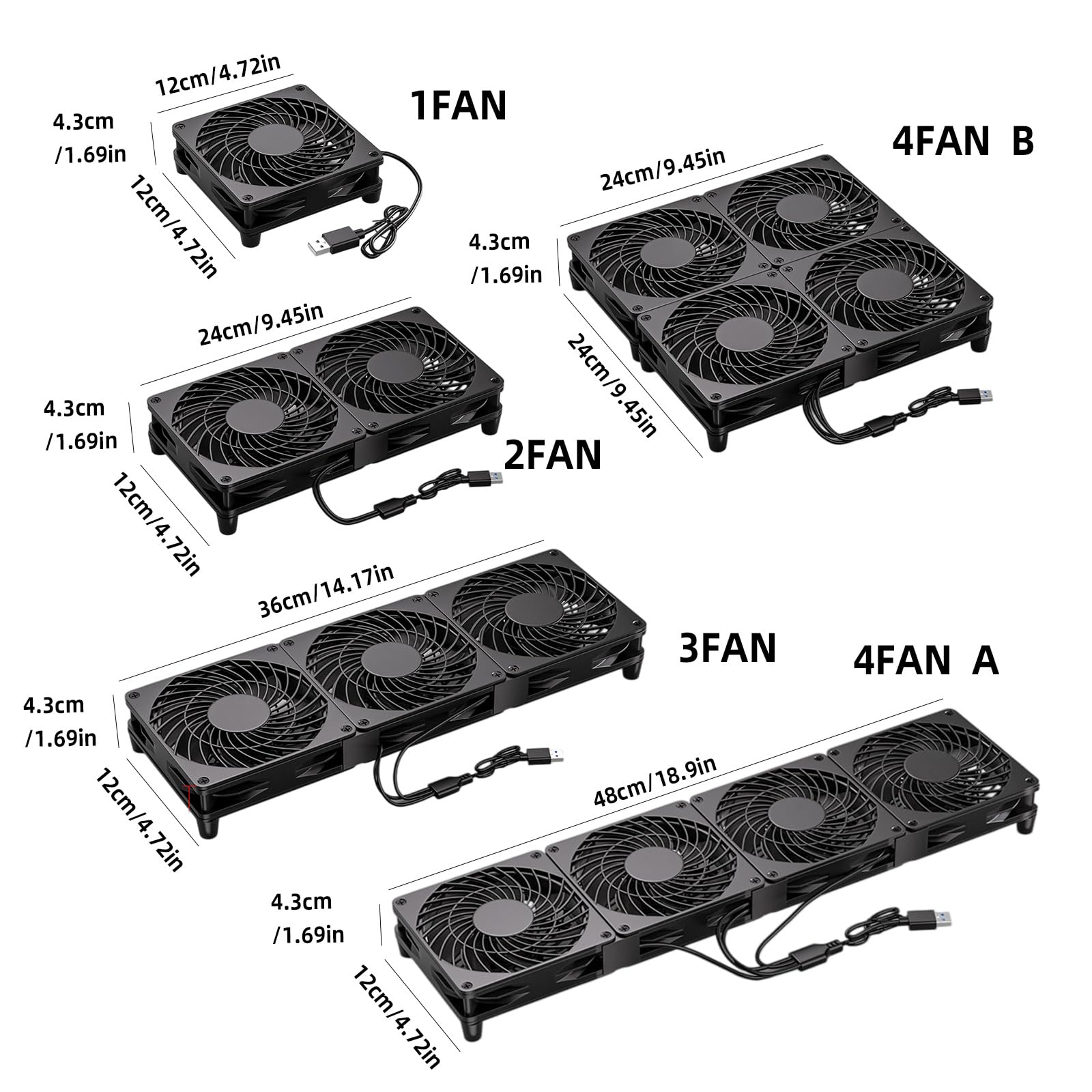Ventilador alimentado por USB con flujo de aire de, 4 fan B