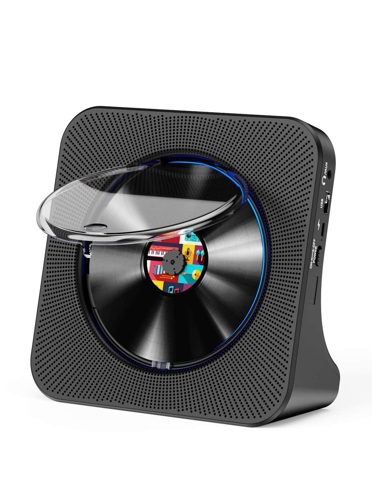Gueray CD Players Bluetooth CD-Player mit Lautsprecher Unterstützt Fernbedienung Anzeige FM Radio mit CD Player USB- Kartenwiedergabe 3,5 mm AUX Wecker Kopfhöreranschluss Staubschutzhülle Schwarz