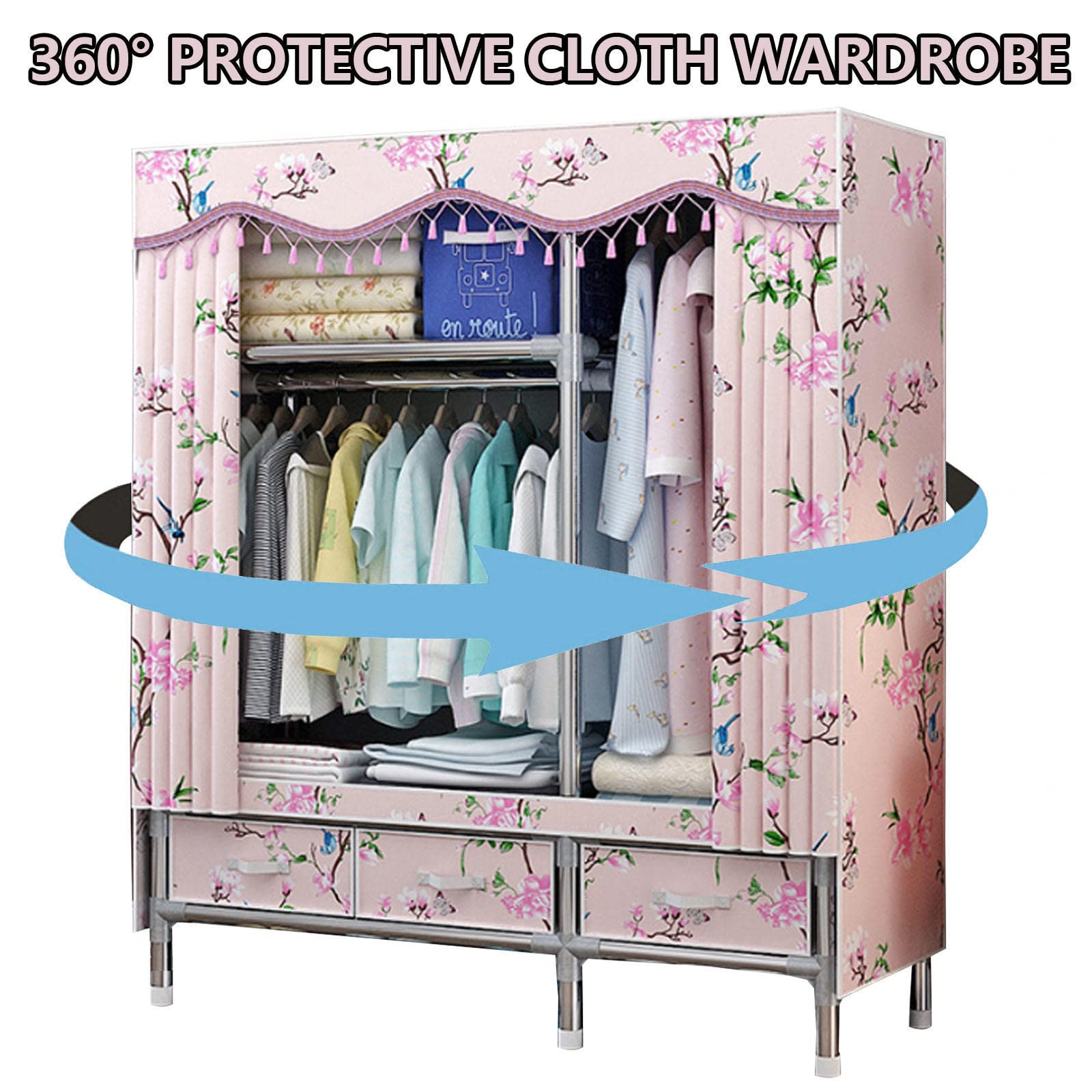Armario De Lona,Estantes Grandes De Tela con Barra para Colgar Ropa,Armario De Ropa Plegable para Dormitorio,D-120x45x168cm