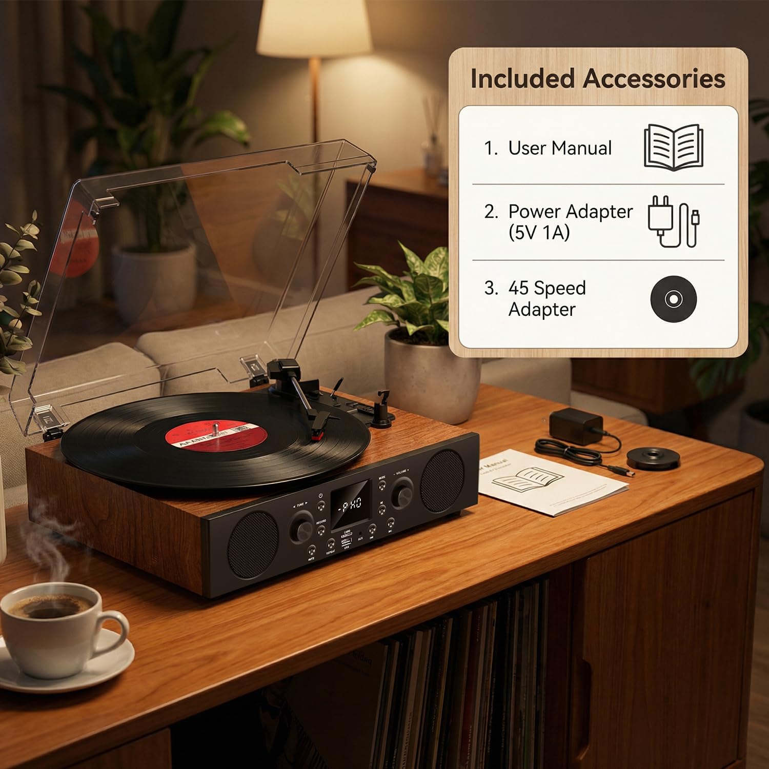 Giradischi in vinile con altoparlante integrato, giradischi Bluetooth con registrazione USB, giradischi vintage a 3 velocità con ricezione Bluetooth, radio FM, uscita RCA e AXU-in, lettore in vinile