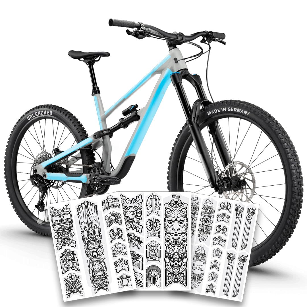 unleazhed Bike Protection BP01 Frame Empire Black MATT | Design-Rahmenschutzfolie für Mountainbikes | Made in Germany | 35 -teiliges komplett Rahmenschutz-Set | extrem reißfest