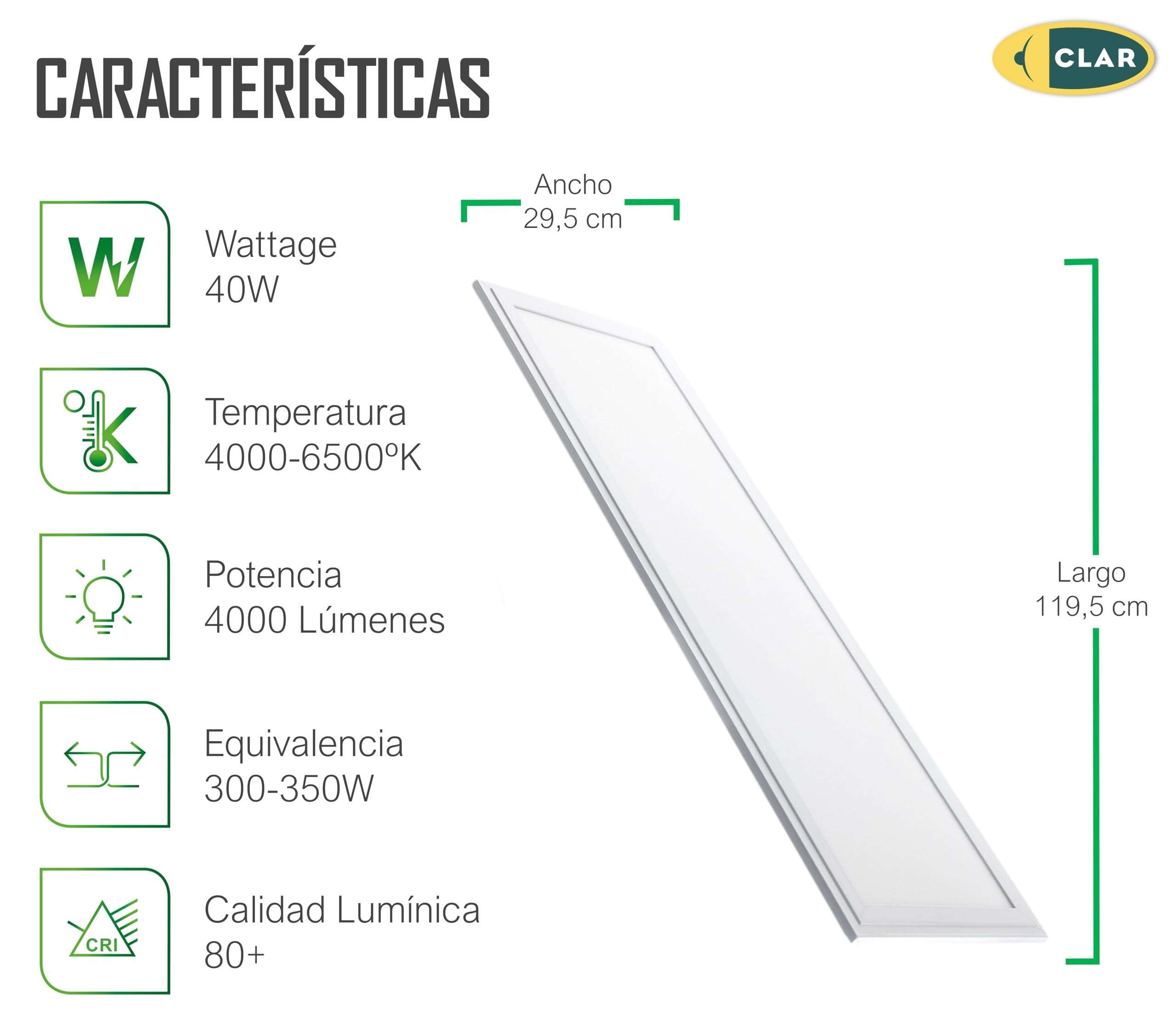 CLAR - Panel LED 120x30 Empotrable 40W, Pantalla LED, Luz Cocina, Placa LED 120x30 (Pack 2)