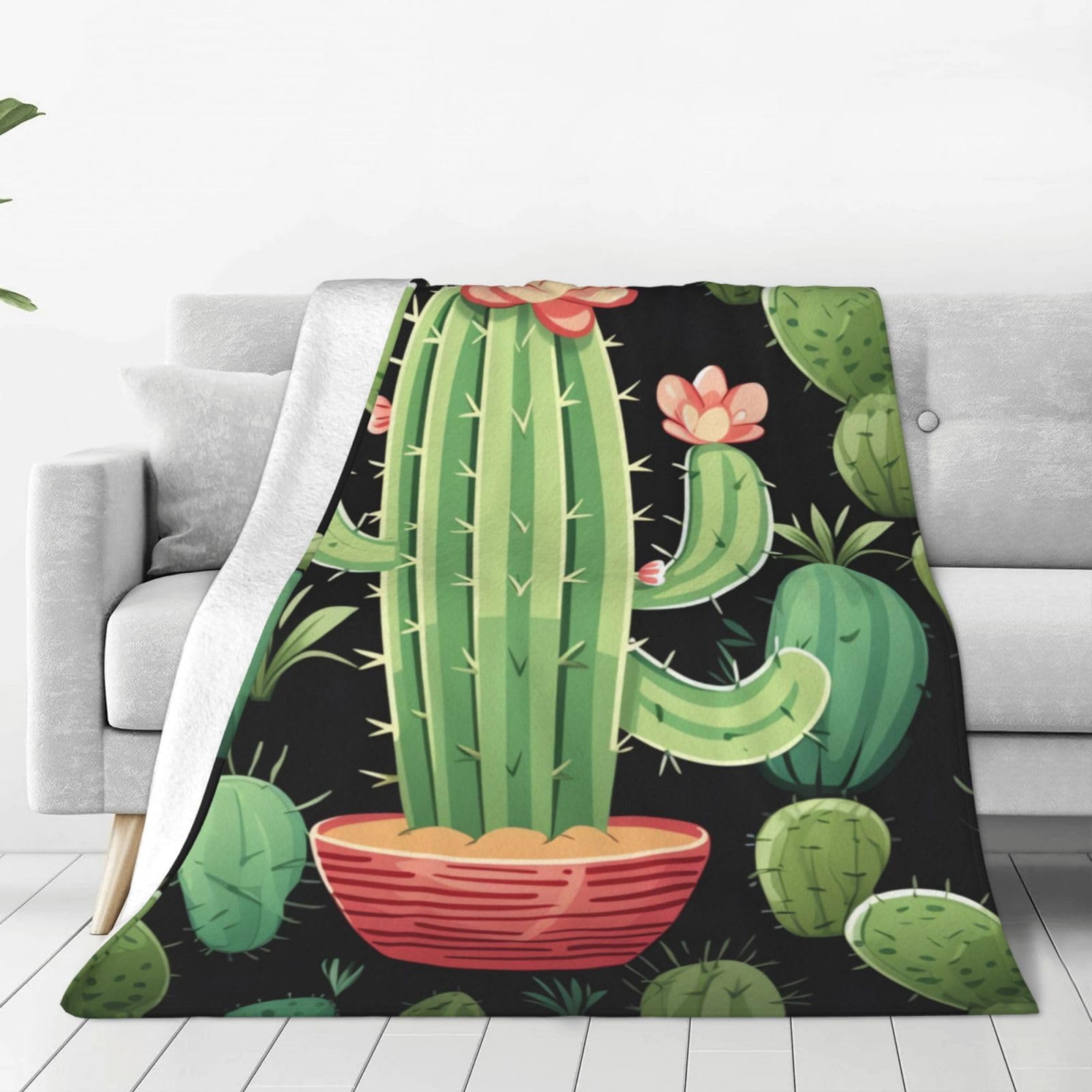 Couverture en micro polaire cactus 150x130 cm plaid doux de canapé