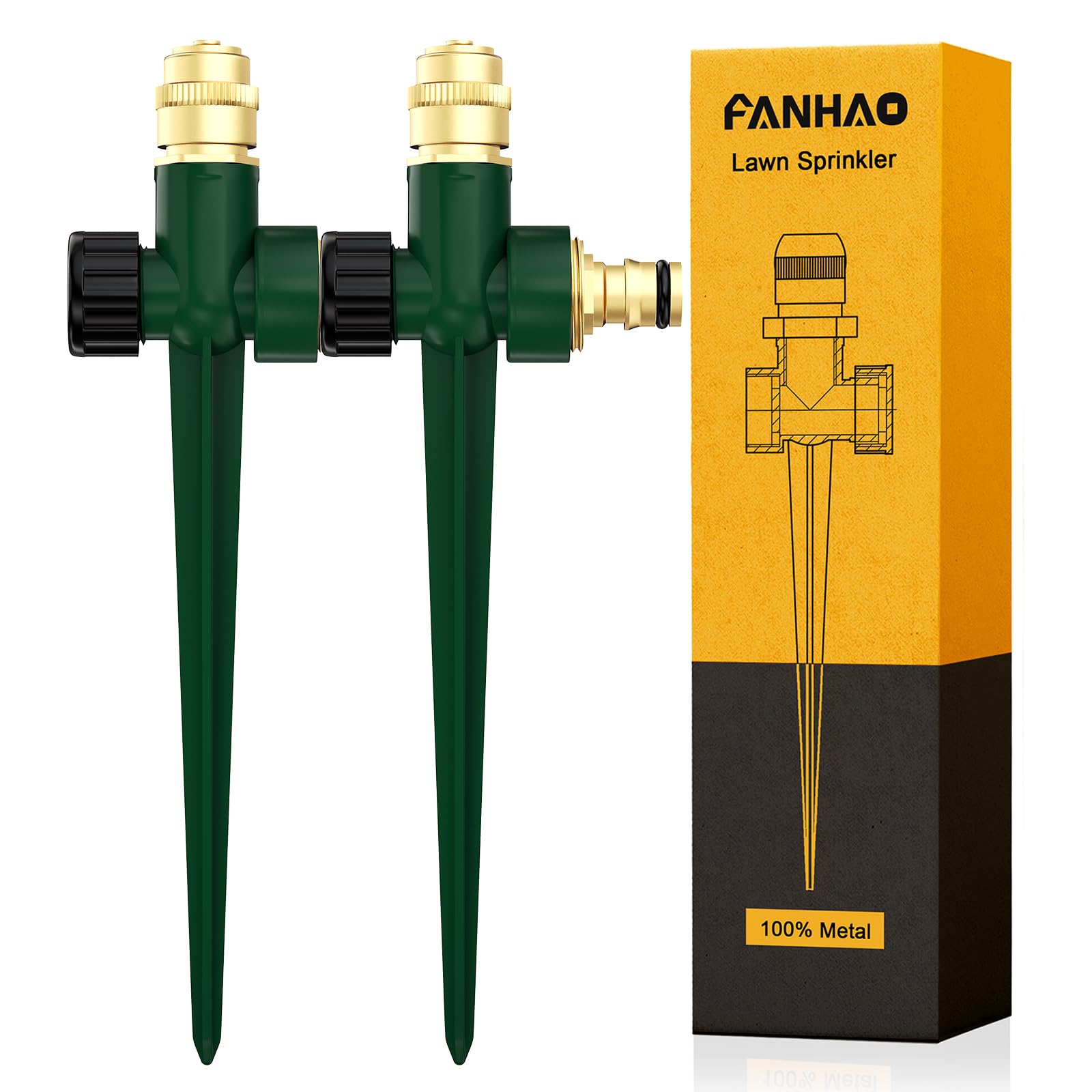 FANHAO Lot de 2 arroseurs de pelouse en métal pour Jardin,arroseur Automatique pour Le Jardin sur Piquet,Couverture à 360 degrés, Grande Surface pour l'arrosage de la pelouse