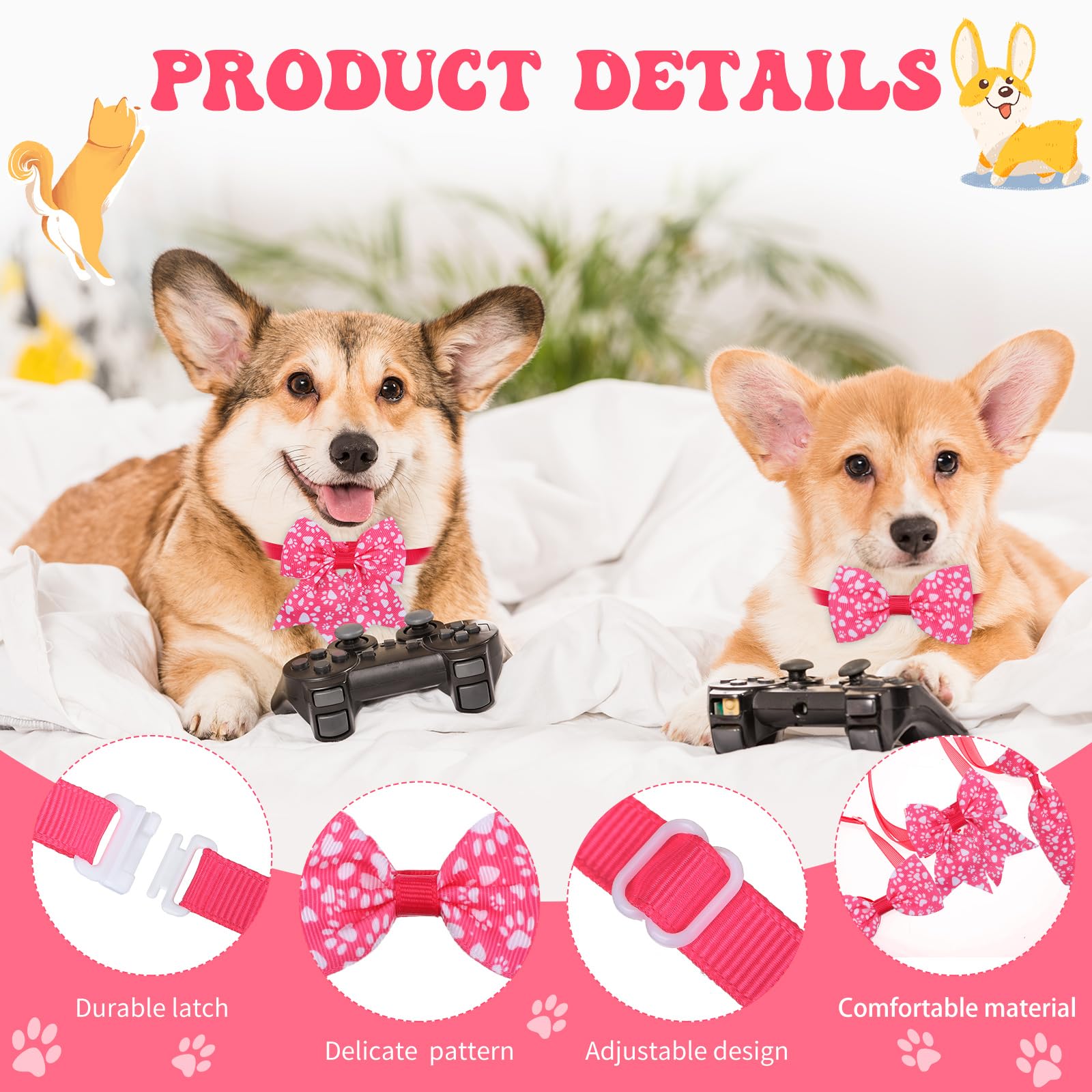 Reginary Lot de 100 Colliers avec nœud Papillon pour Chien Comprenant 40 Cravates pour Chien, 30 nœuds Papillon pour Chiot, 30 Fleurs de Collier, nœuds réglables pour Chiens de Petite et Moyenne
