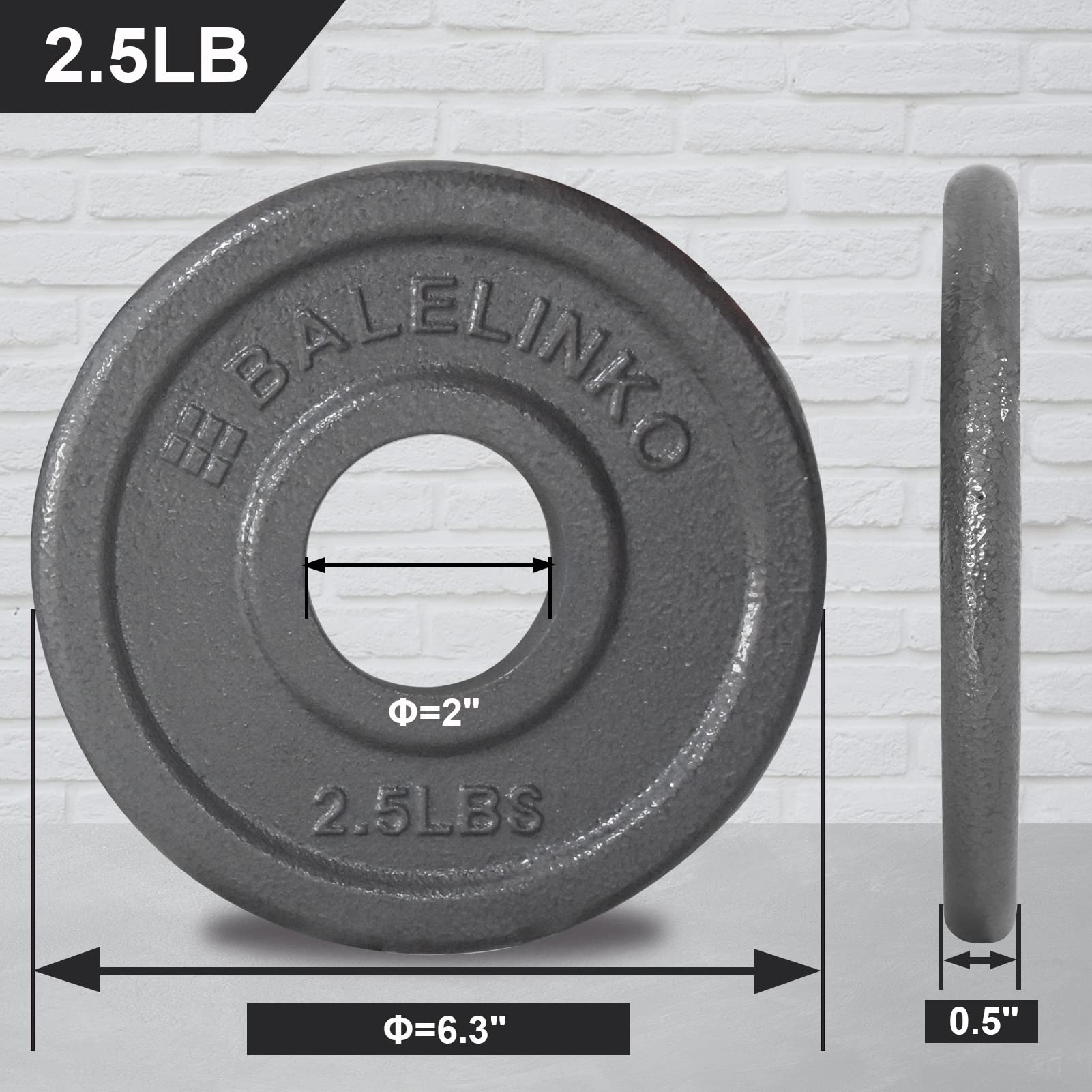 Balelinko Cast Iron 2-Inch Olympic Grip Plate Weight Plate for Strength Training, Weightlifting and Crossfit, Set of 2, 2.5LB, Gray