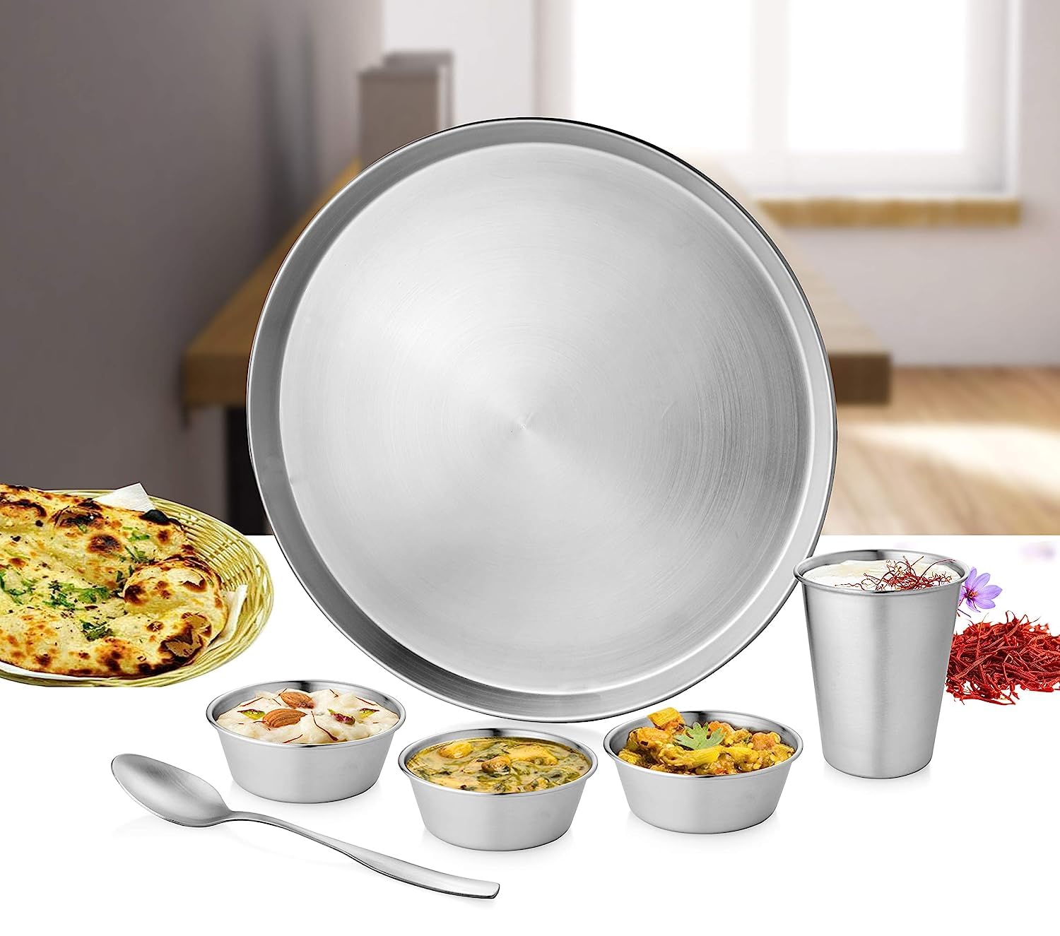 THALION スターマンスール 3個セット2箱 Kobac Stainless Steel Thali Set | Bhojan Thal | Plate Set of 6 Pcs