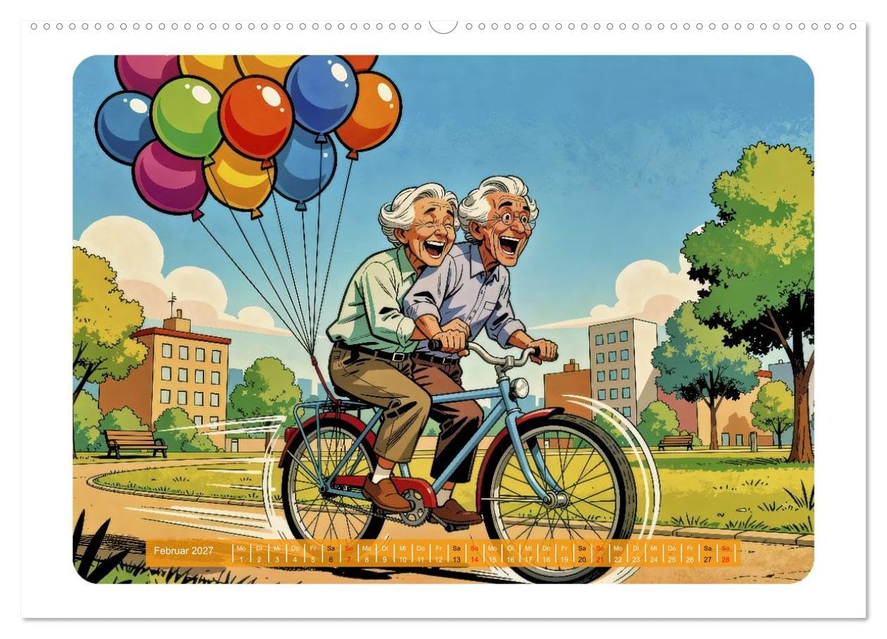 Charmante Rentner im Comic-Stil (hochwertiger Premium Wandkalender 2027 DIN A2 quer), Kunstdruck in Hochglanz: Fröhliche, liebevoll gezeichnete ... sie Gelassenheit. (CALVENDO Menschen)