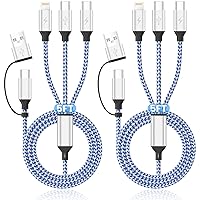 Vista 8 de Travel Vacation Essentials Cable de Carga Múltiple USB C, Paquete de 2 Cables de Carga 3 en 1 de Nailon de 4 Pies para Múltiples Dispositivos