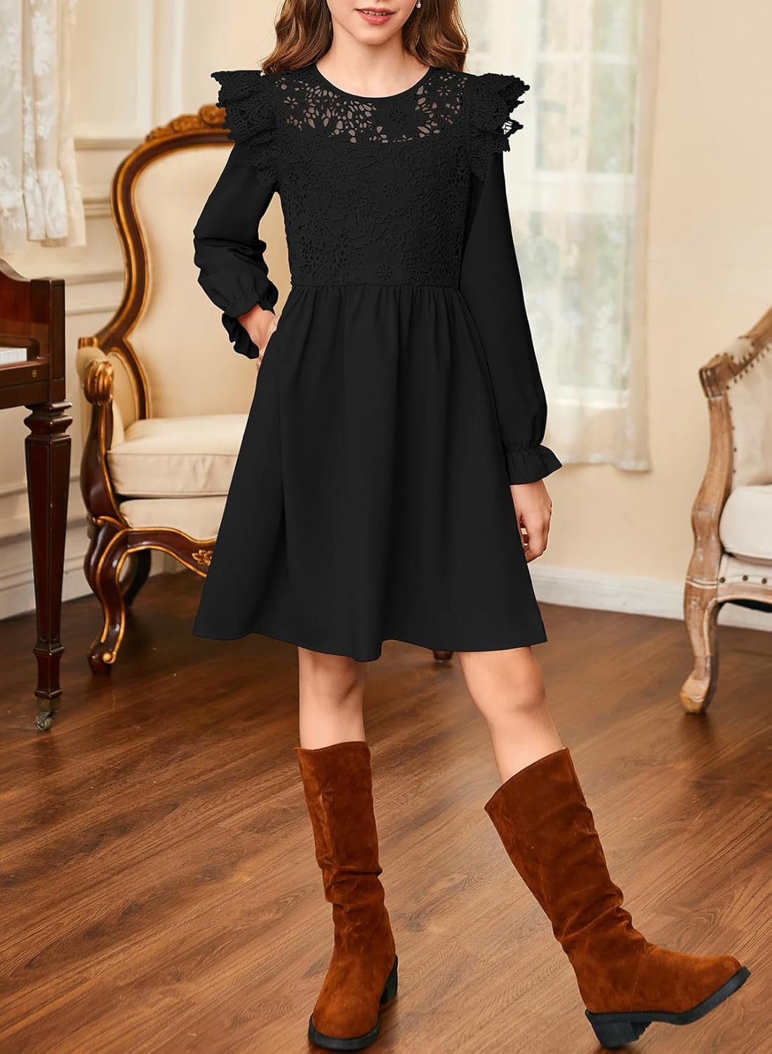 blibean Tween Girls Fall Dresses Semi Formal Flower Dress Size 6-15 Years - Image 6