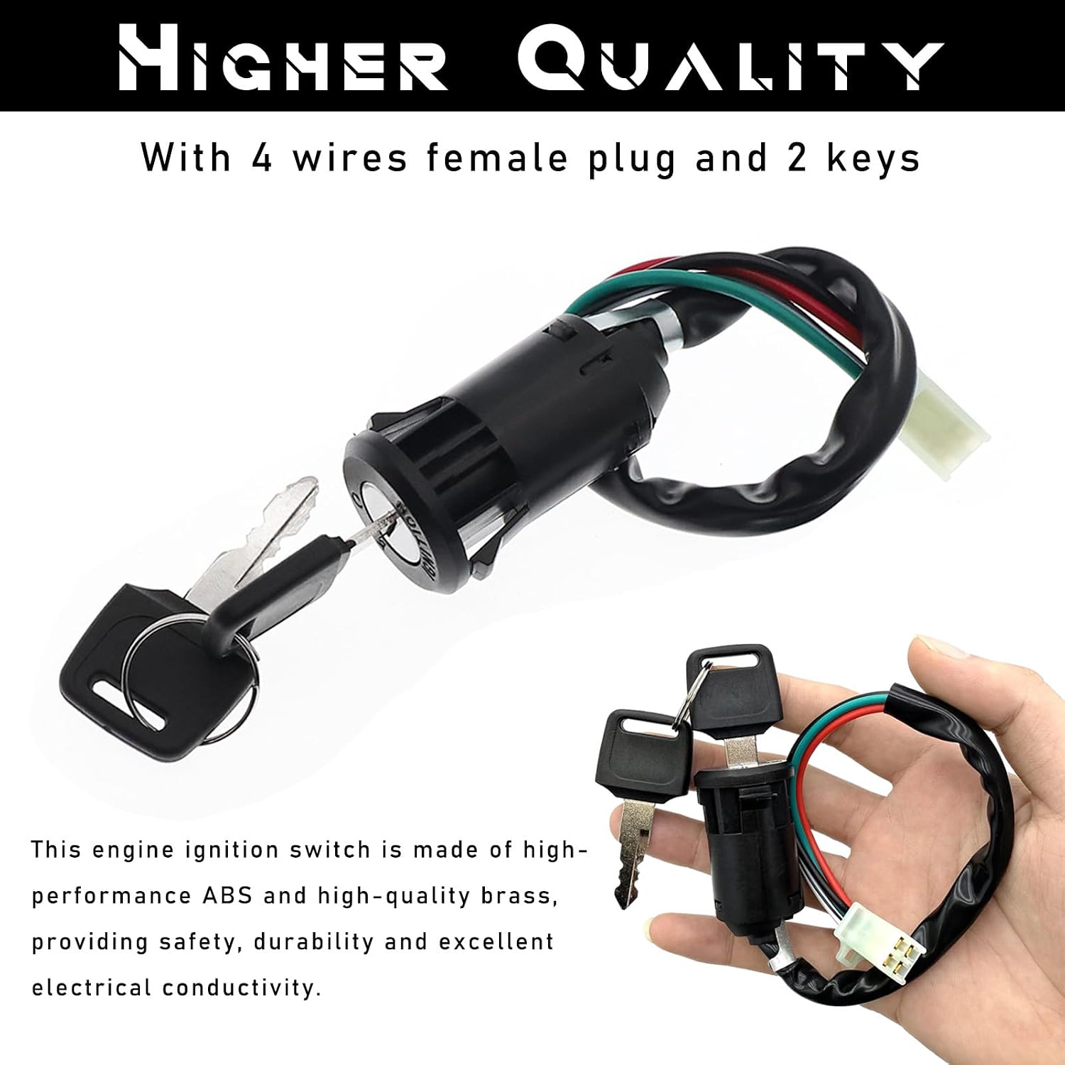 povtii 2PCS Motorcycle Ignition Switch, 4 Wires Key Ignition Switch with 2 Keys, Key Locking Starter Switch Replacement for 50cc to 250cc, Motorcycle Accessories for Dirt Bike Scooter