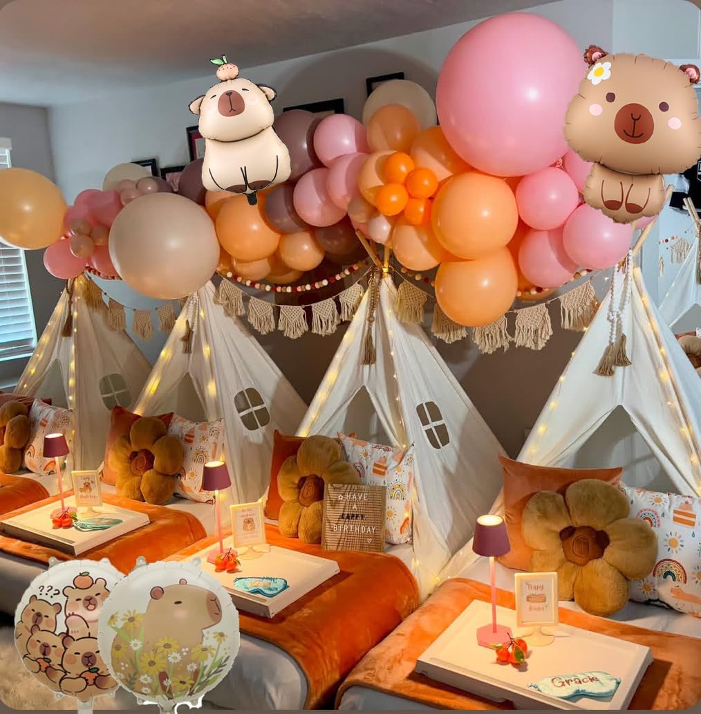 PageebO Capybara Birthday Decorations, 146Pcs Pastel Pink and Orange Balloons with Cute Animal Balloons for Capybara Party Favors Gifts Gender Reveal Baby Shower Supplies Girl Birthday Decorations - Image 8