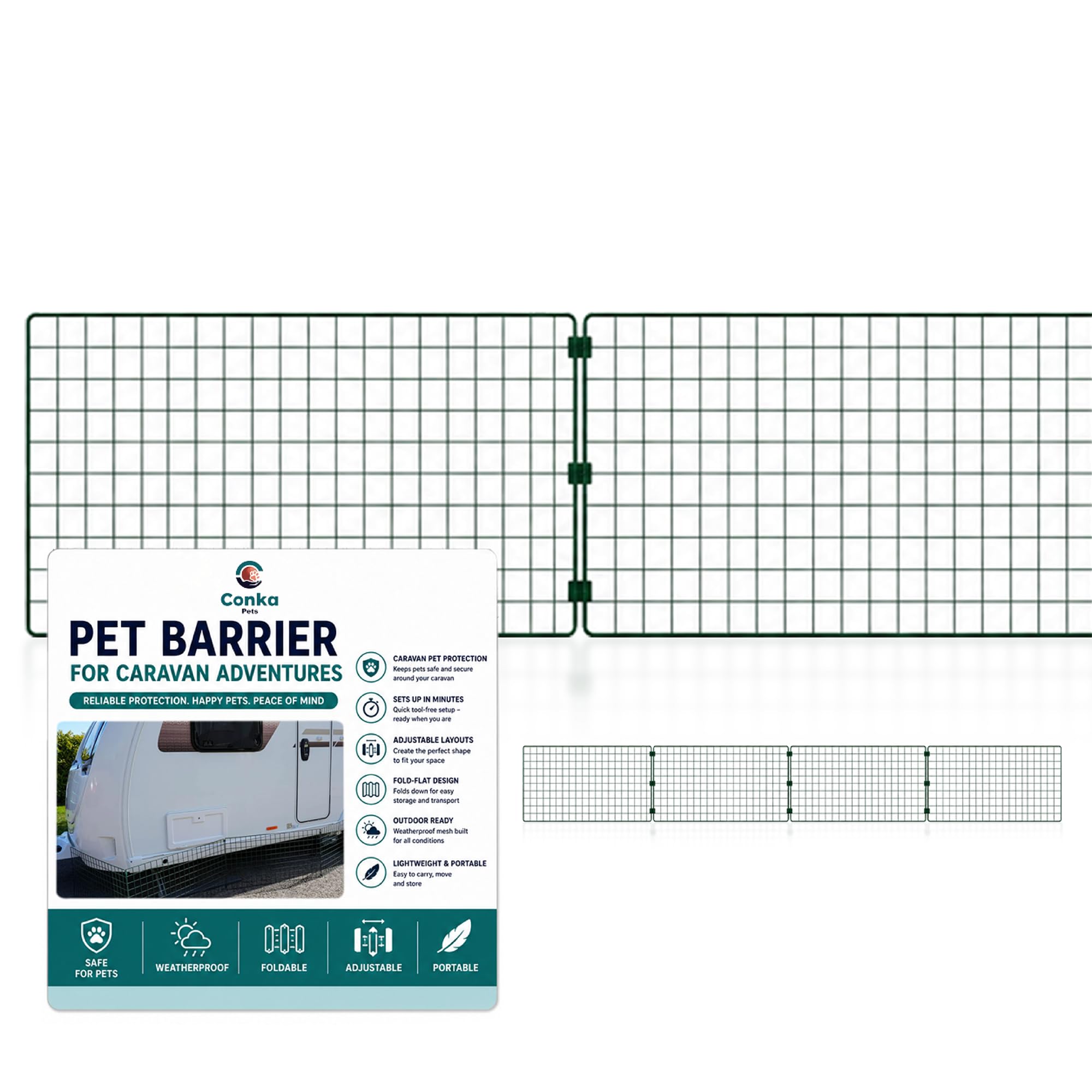 Caravan Skirt for Pets – Heavy Duty Caravan Pet Fence Barrier | Motorhome Skirt to Prevent Dogs & Pets Going Under Caravan | Easy Fit Camping Windbreak & Under Caravan Protection | 15 Metres