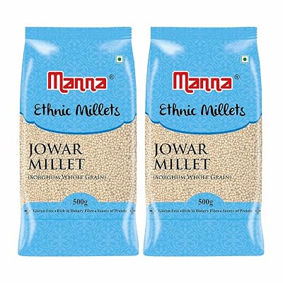 Manna 100% Whole Grain Jowar Sorghum Millet/Great Millet/Bili/Jola/Jonnalu/Cholam Natural grains (Unpolished) 1Kg (500g 