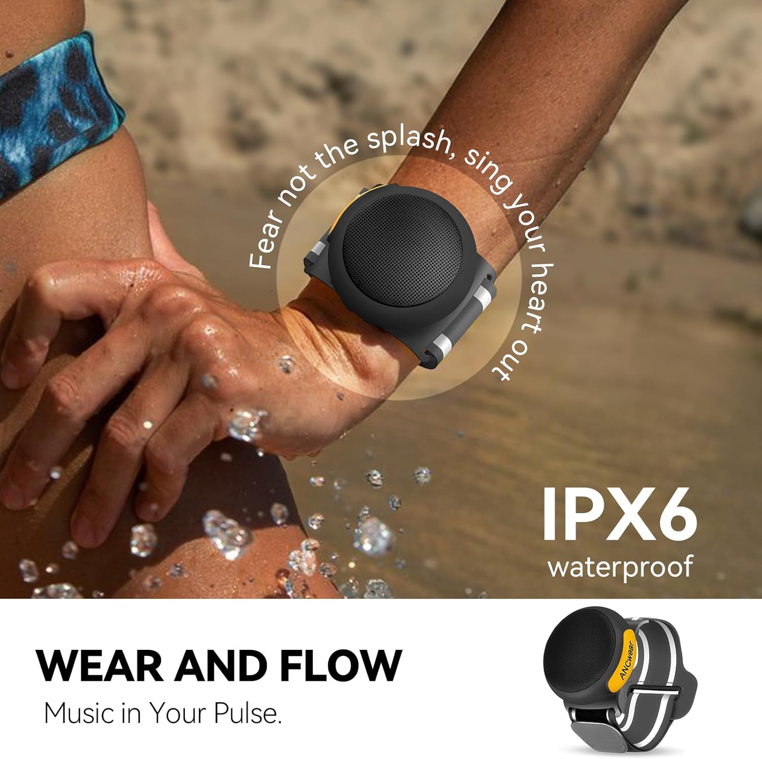 ANCwear Portable Bluetooth Speakers Wireless Mini Speaker with Enhanced Bass, HD Sound, Wearable Speaker with Microphone, 9.5H Playtime, IPX6 Waterproof for Sports, Outdoor Travel (Black) - Image 3