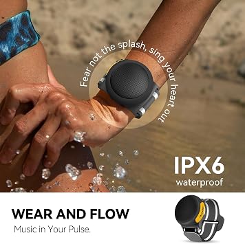 ANCwear Wearable Bluetooth Speaker with Clip, Waterproof Portable Mini Speaker, IPX6 Splash-Resistant, Bluetooth 5.3, 9.5H Playtime, 17 White Noise Tracks for Commuting, Walking & Travel (Black)