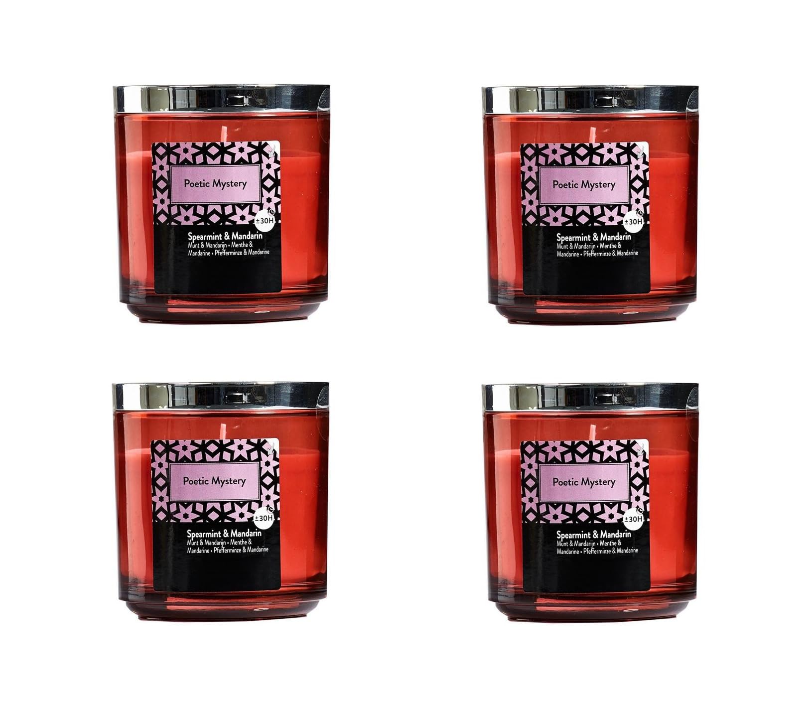 Juego de 4 velas perfumadas en tarro de cristal, velas de Adviento, boda, ambientador, sin hollín, duración de combustión: 30 horas, muchos aromas – 7,6 x 7,6 cm (rosa – Fragancia: menta y mandarina)