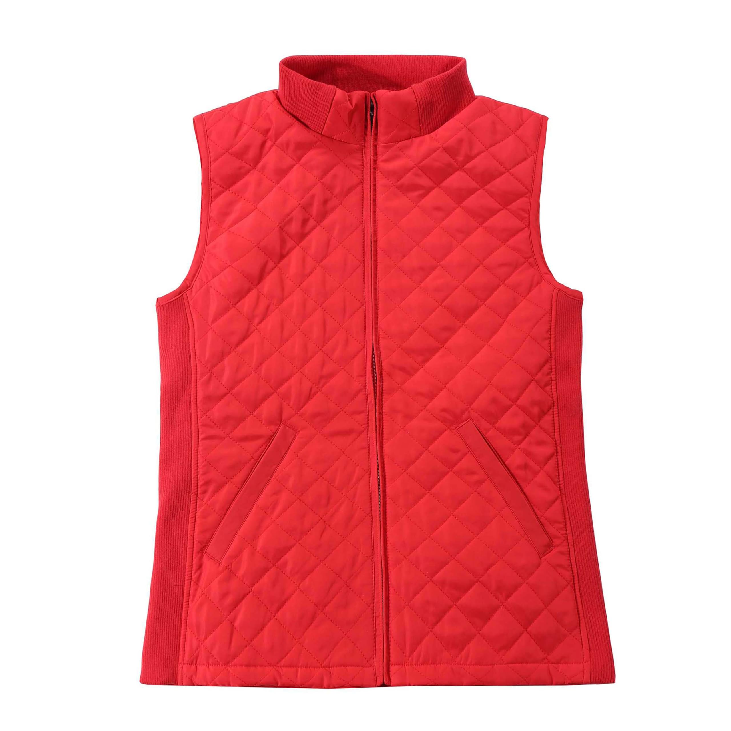 Bienzoe Gilet matelassé décontracté pour femme : veste légère et pliable sans manches, Rouge, 3X-Large