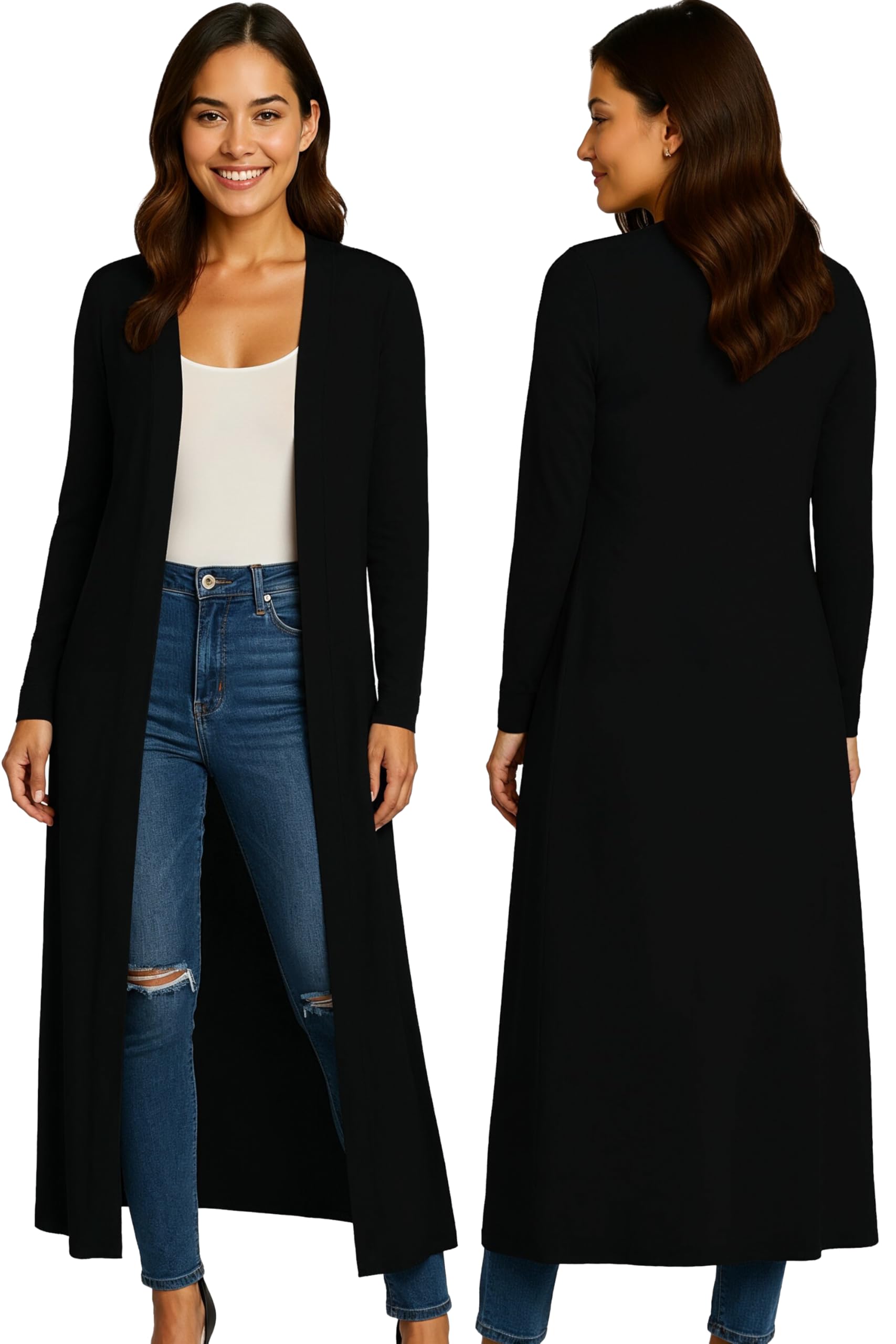 Re Tech UK Ladies Womens Maxi Plus Size Long Cardigans for Women UK Collared Top Long Full Sleeve Floaty Women's Cardigans Coatigans Sizes 8-26 (Black - XXXL)
