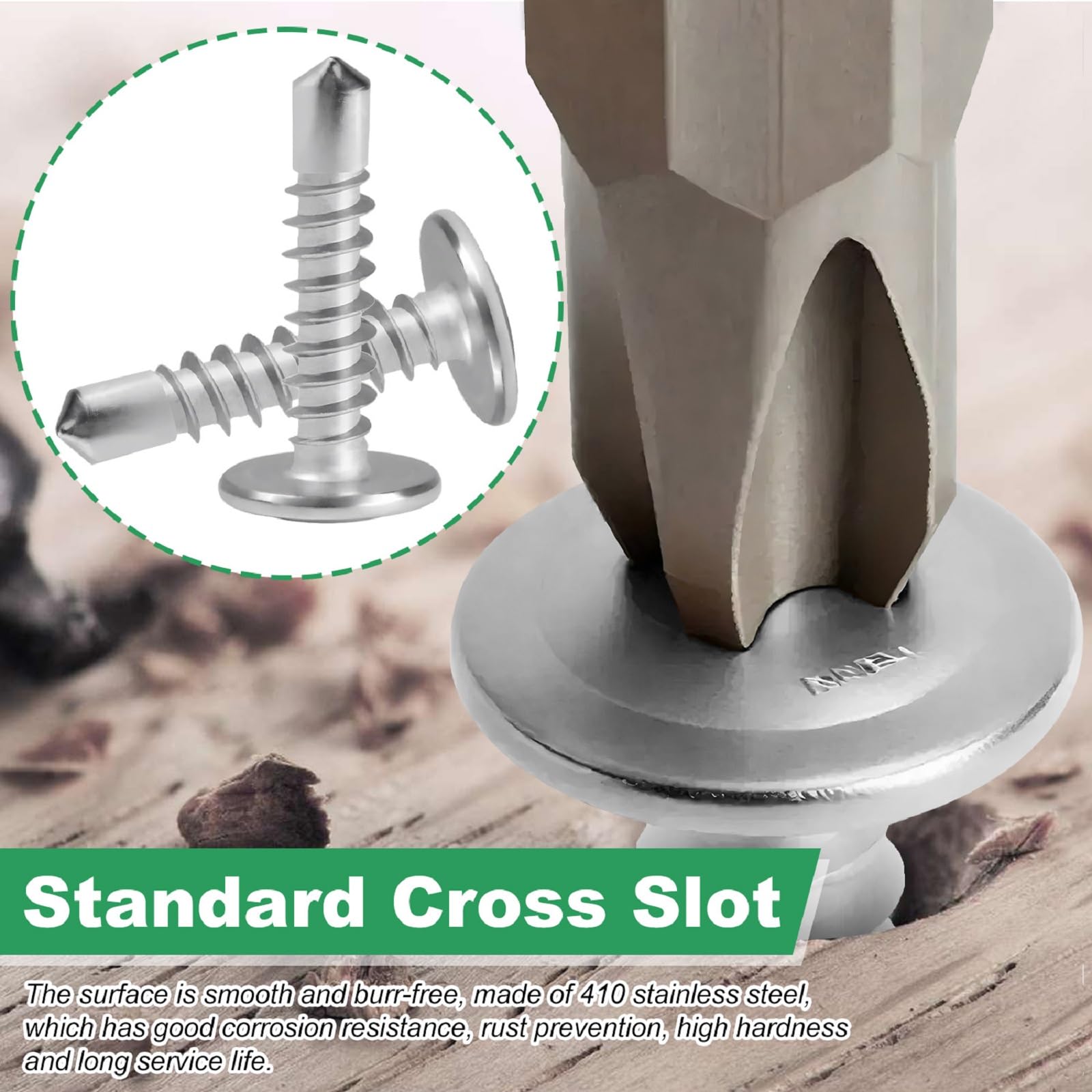 Self Tapping Screw, 410 Stainless Steel Drilling Screw M4.2 * 19mm, Cross Countersunk Drill Tail Self Drilling Screws - Image 4